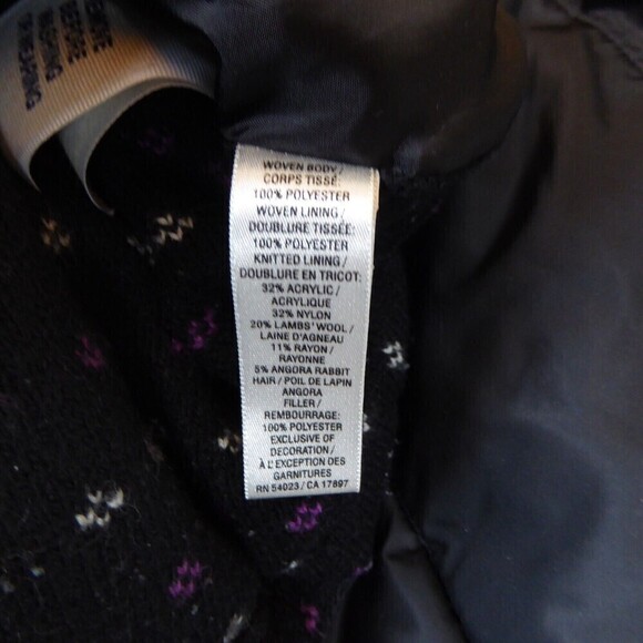 Old Navy Vest Womens Large Black Lambs Wool Angora Floral Lining Hooded Puffer - Picture 6 of 7